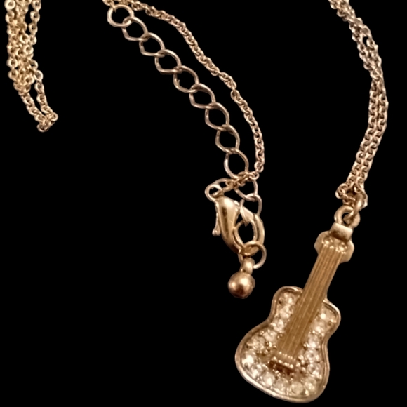 Really awesome vintage gold guitar necklace with rhinestones - Picture 1 of 2